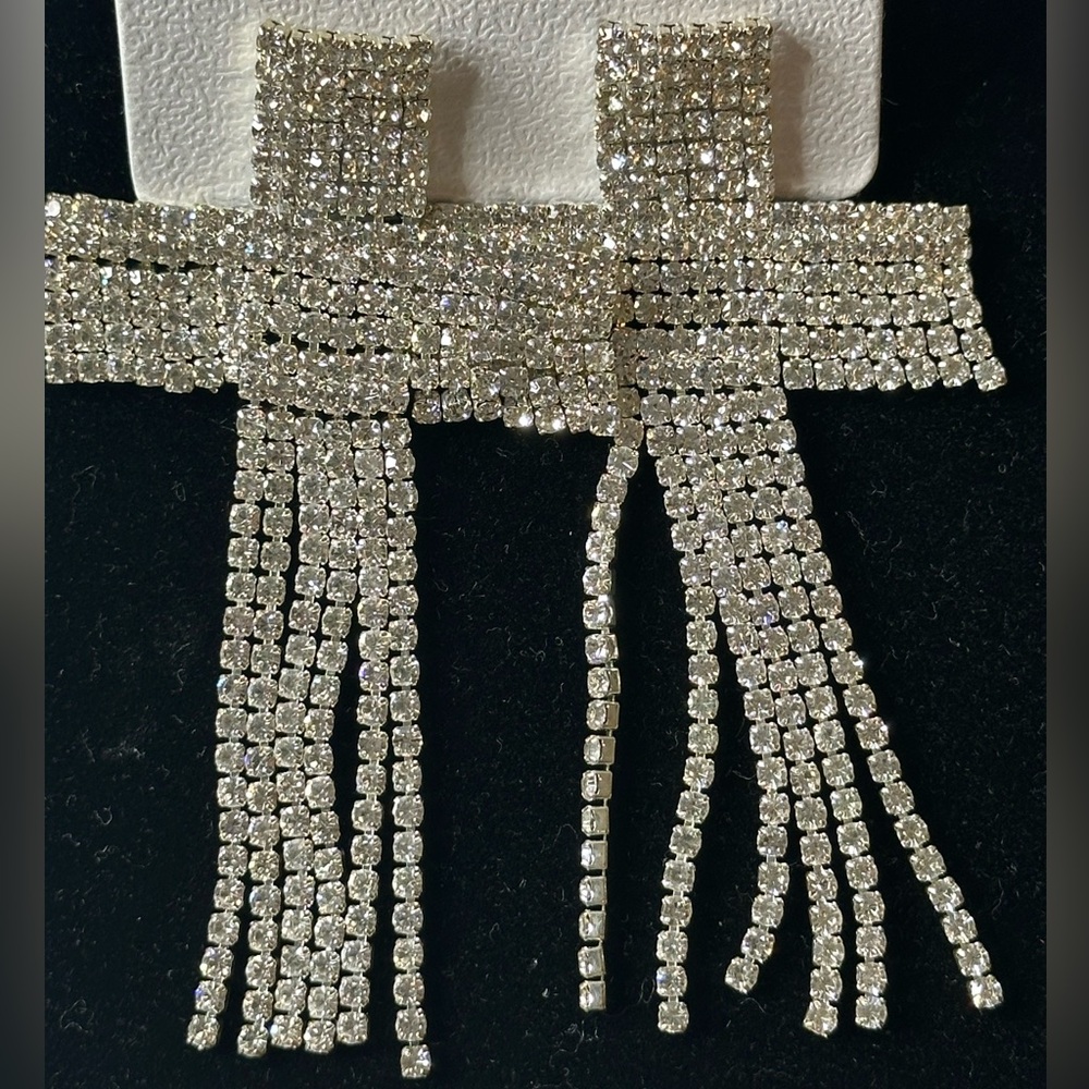 Rhinestone Dangly Cross Pierced Earrings